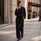 🖤Black Friday Sale:50% OFF🖤 ☁️ Women's Half-Zip Lapel Top and Wide-Leg Pants Set