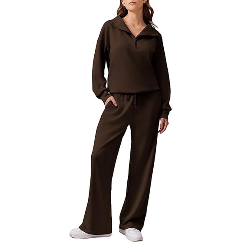 🖤Black Friday Sale:50% OFF🖤 ☁️ Women's Half-Zip Lapel Top and Wide-Leg Pants Set