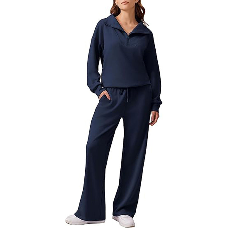 🖤Black Friday Sale:50% OFF🖤 ☁️ Women's Half-Zip Lapel Top and Wide-Leg Pants Set