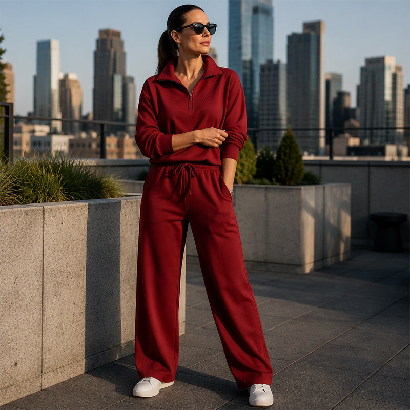 🖤Black Friday Sale:50% OFF🖤 ☁️ Women's Half-Zip Lapel Top and Wide-Leg Pants Set