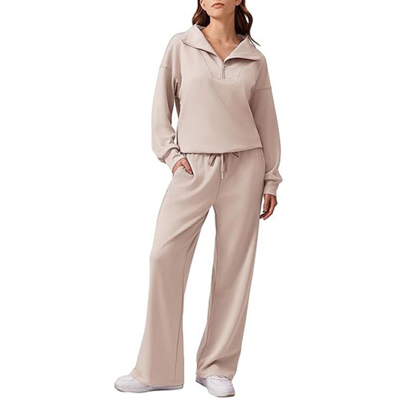 🖤Black Friday Sale:50% OFF🖤 ☁️ Women's Half-Zip Lapel Top and Wide-Leg Pants Set