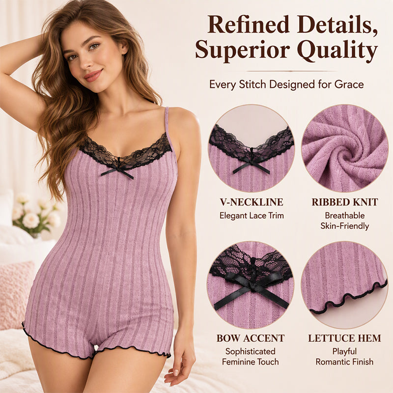 Women's Butterfly Back Lace Romper Pajamas