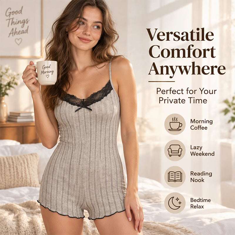 Women's Butterfly Back Lace Romper Pajamas