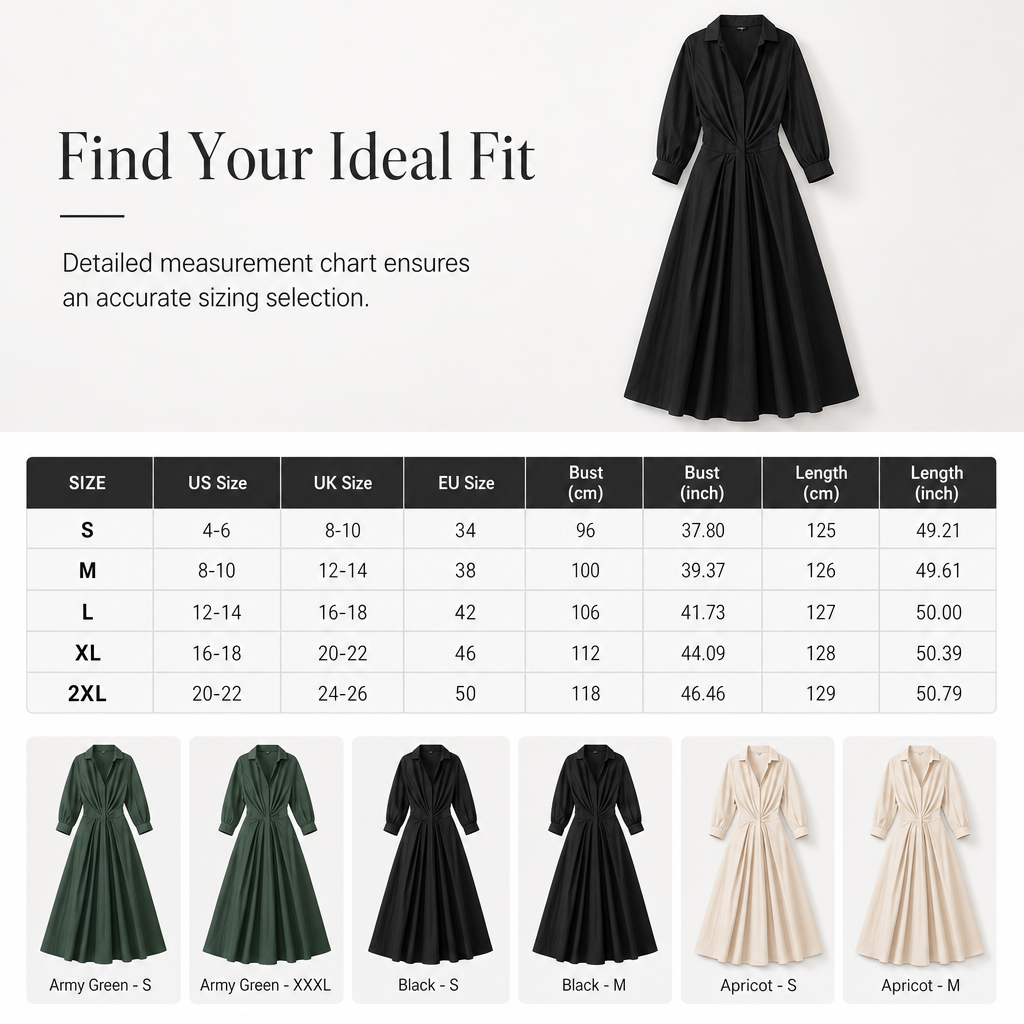 🖤Black Friday Sale:50% OFF🖤 😎 Elegant Women Cotton Linen Solid Color Shirt Dress with Turn Down Collar Elastic Waist