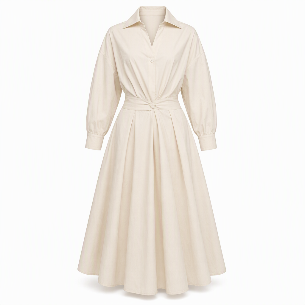 🖤Black Friday Sale:50% OFF🖤 😎 Elegant Women Cotton Linen Solid Color Shirt Dress with Turn Down Collar Elastic Waist
