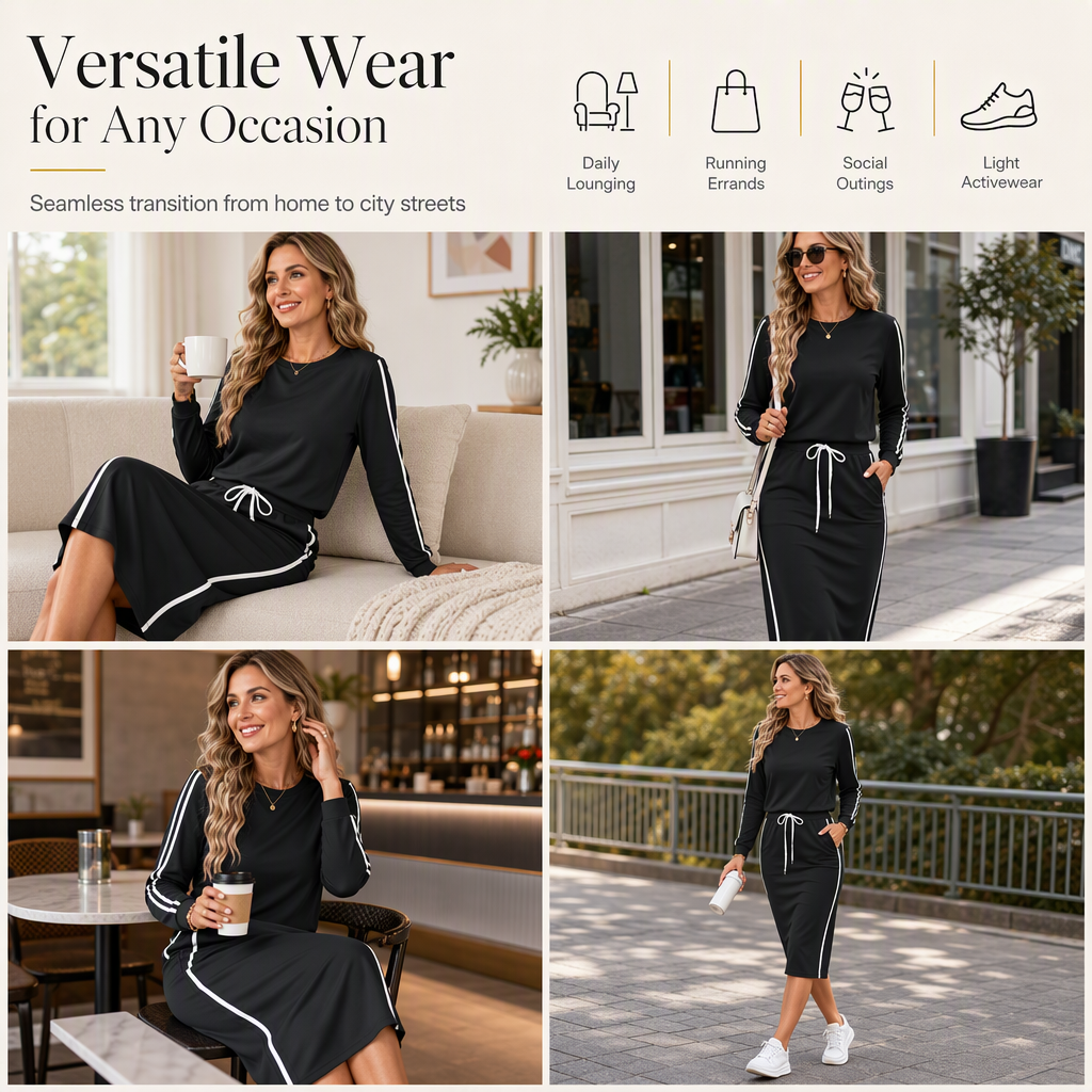 Women's Long Sleeve Crewneck Sweatshirt Casual Solid Color Patchwork Pullover Top for Autumn and Winter