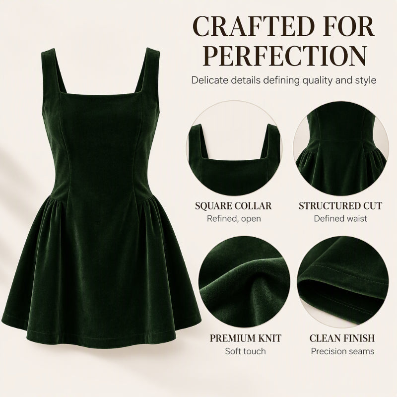✨ Women's Square Neck Sleeveless Velvet Dress – Flattering Fitted Waist, Feminine A-Line Flared Skirt & Soft, Luxurious Texture for a Beautifully Chic Look from Date Nights to Special Occasions! 💕