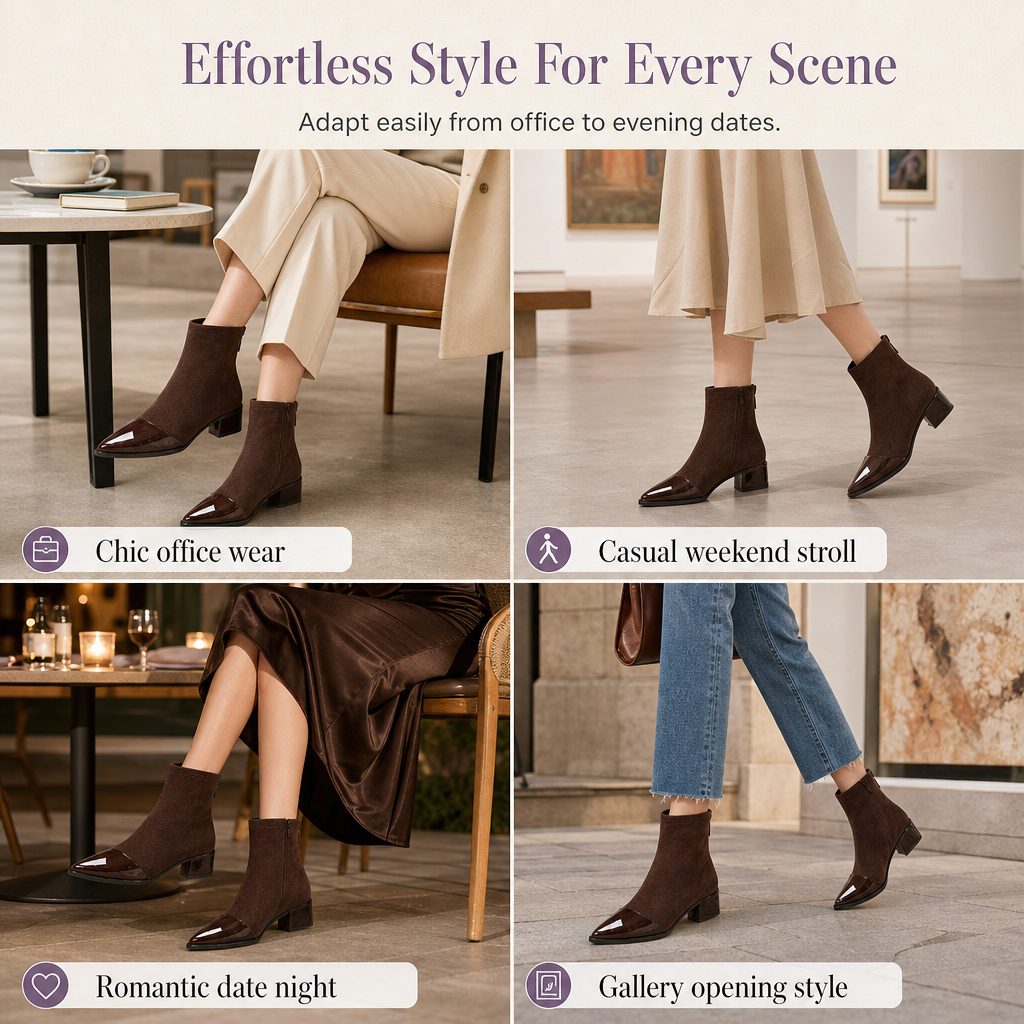 Women's French Style Pointed Toe Ankle Boots Slim Fit Elegant Short Boots for Spring and Autumn