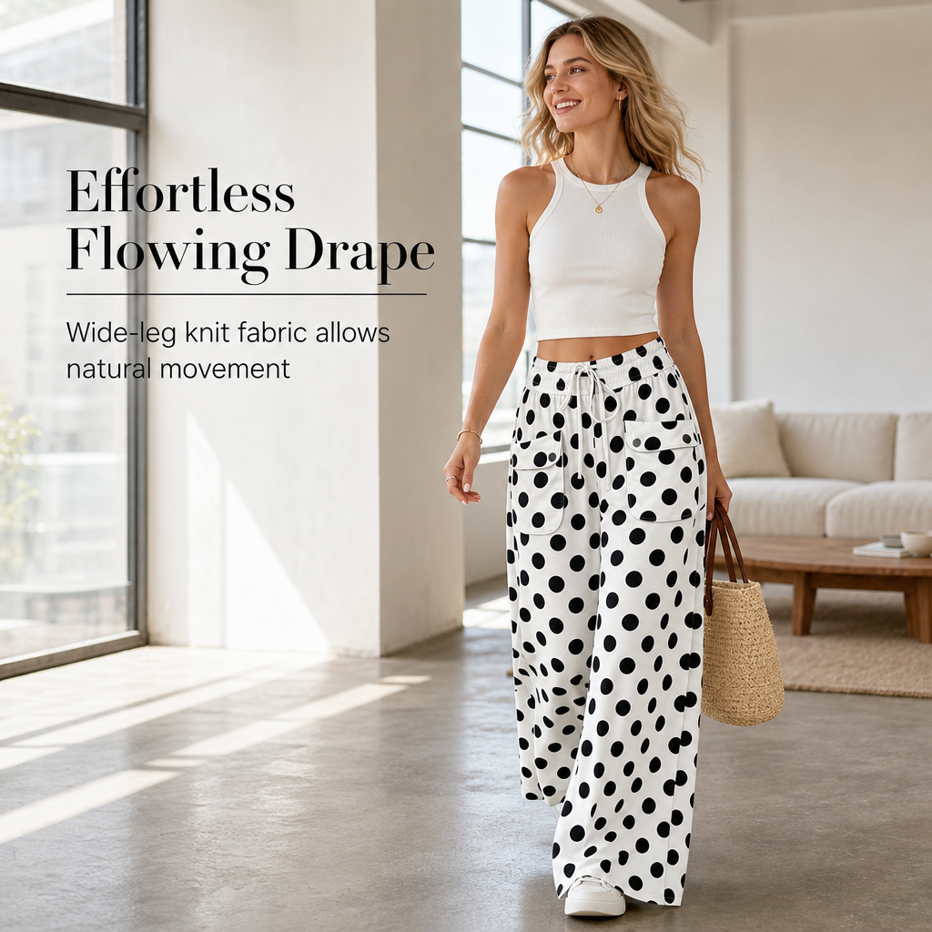 Women's Casual Polka Dot Print Wide Leg Pants