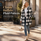Women's Long Sleeve Plaid Faux Shearling Hooded Coat