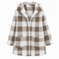 Women's Long Sleeve Plaid Faux Shearling Hooded Coat