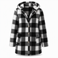 Women's Long Sleeve Plaid Faux Shearling Hooded Coat