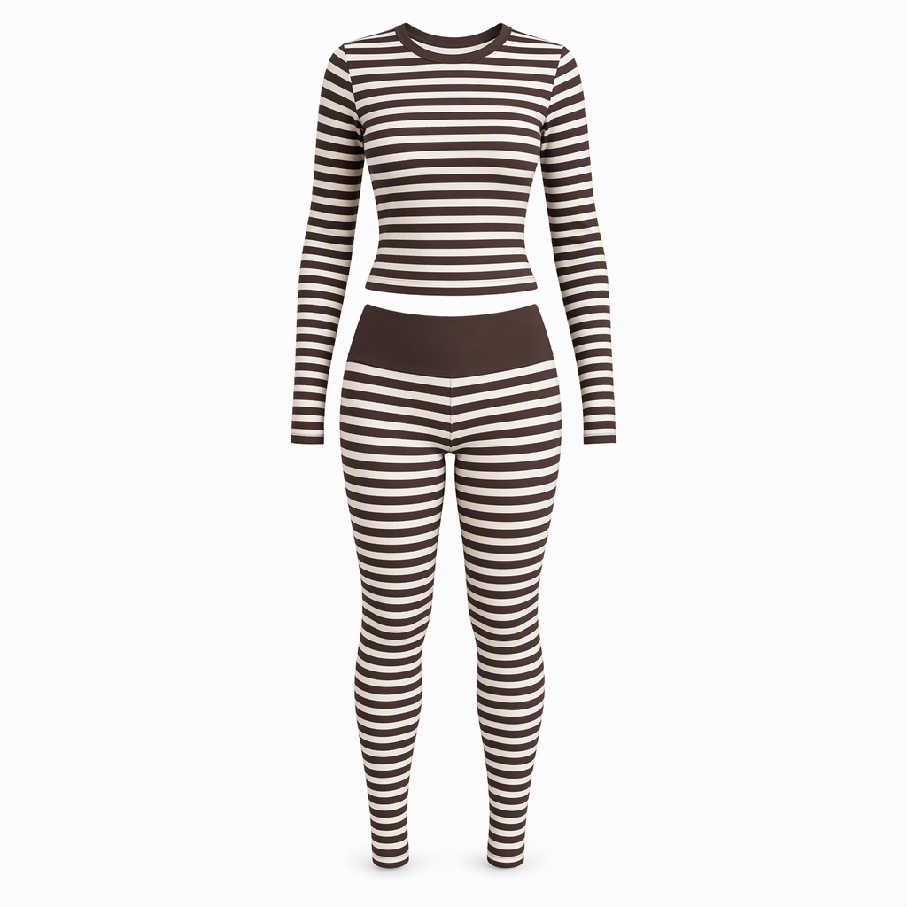 Women's Striped Color Block Crew Neck Long Sleeve Top and Pants Slim Fit Casual Loungewear Workout Set