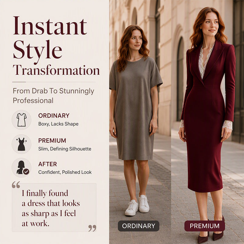 Women's Lapel Lace Spliced Long Sleeve Bodycon Dress