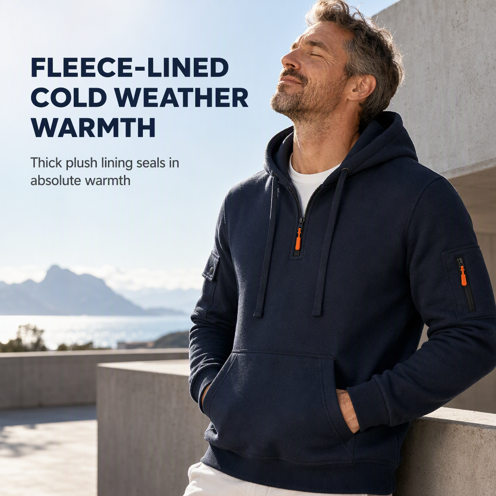 Men's Heavyweight Fleece Lined Hooded Sweatshirt Loose Fit Casual Workwear for Autumn and Winter