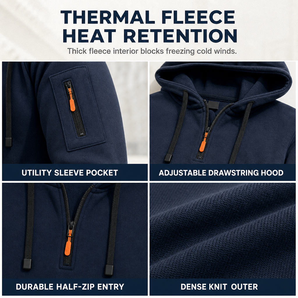 Men's Heavyweight Fleece Lined Hooded Sweatshirt Loose Fit Casual Workwear for Autumn and Winter