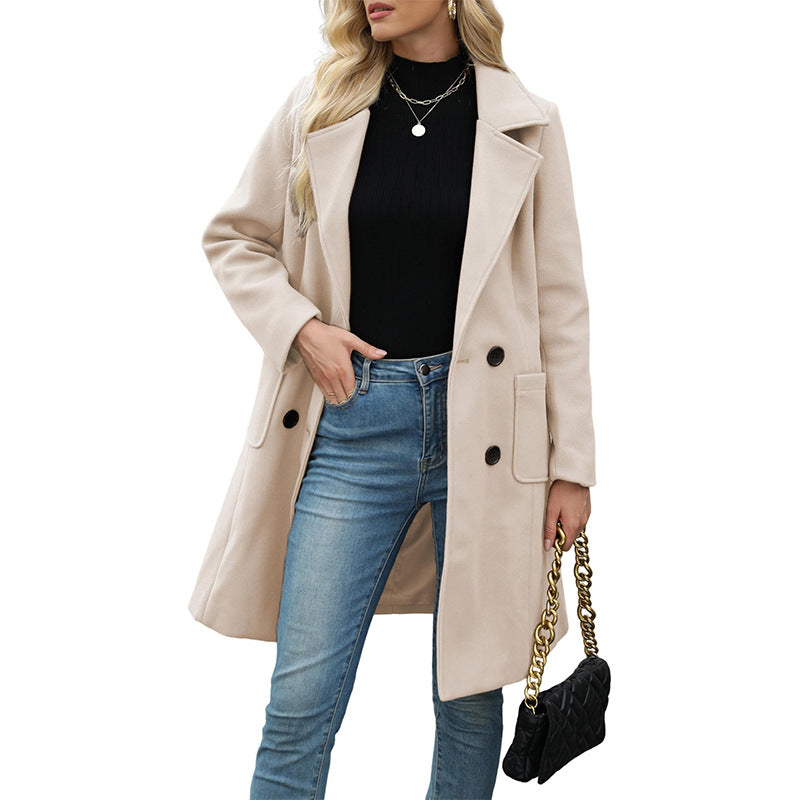 Women's Double-Breasted Woolen Coat