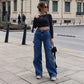 Women's High-Waisted Stretch Denim Cargo Pants