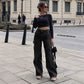 Women's High-Waisted Stretch Denim Cargo Pants