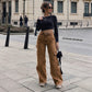 Women's High-Waisted Stretch Denim Cargo Pants