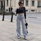 Women's High-Waisted Stretch Denim Cargo Pants