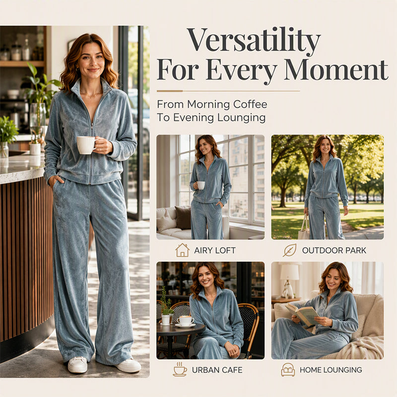 Women's Faux Suede Zip-Up Jacket & Pants Set