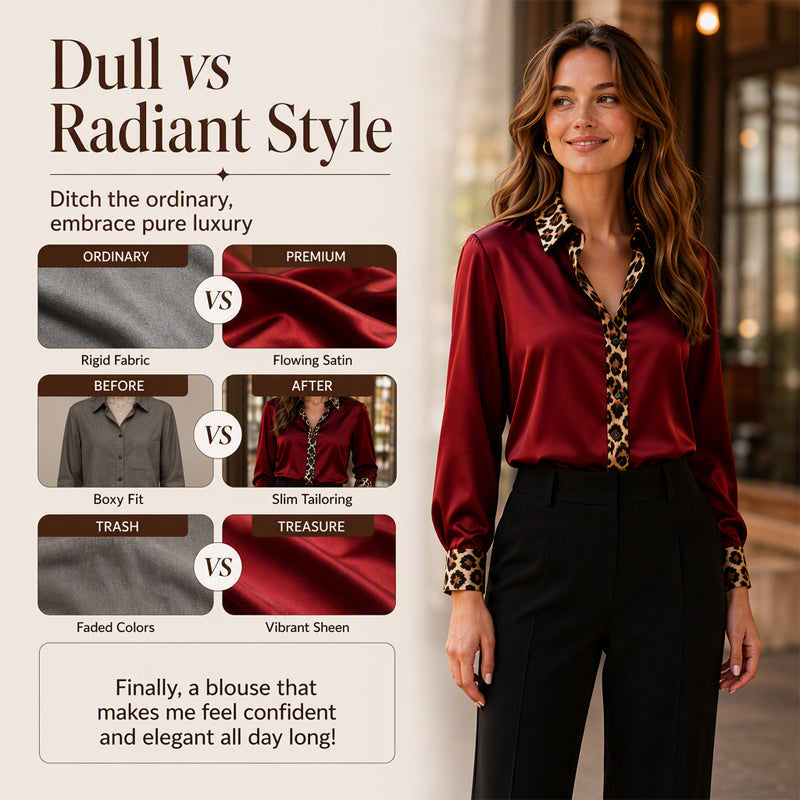 Women's Satin Leopard Patchwork Blouse