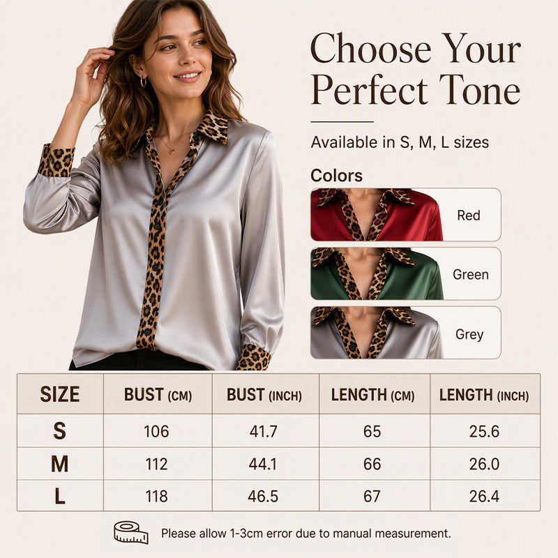 Women's Satin Leopard Patchwork Blouse