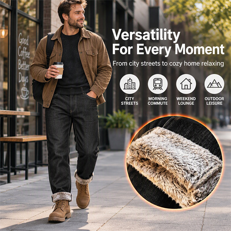 👖 Men's Thick Plush-Lined Stretch Jeans | Warm & Flexible – No Bulk, All-Day Comfort ✨