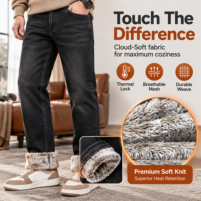 👖 Men's Thick Plush-Lined Stretch Jeans | Warm & Flexible – No Bulk, All-Day Comfort ✨