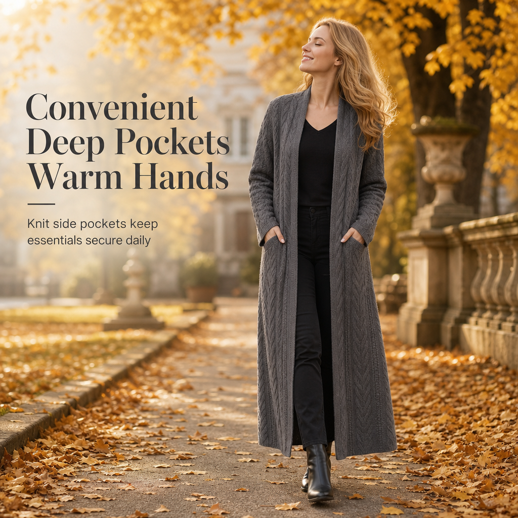 ✨ Soft & Versatile 💕 Casual Solid Color Long Knit Cardigan Sweater – Open Front, Cozy & Easy to Layer 🧶 Short Facebook Headline
