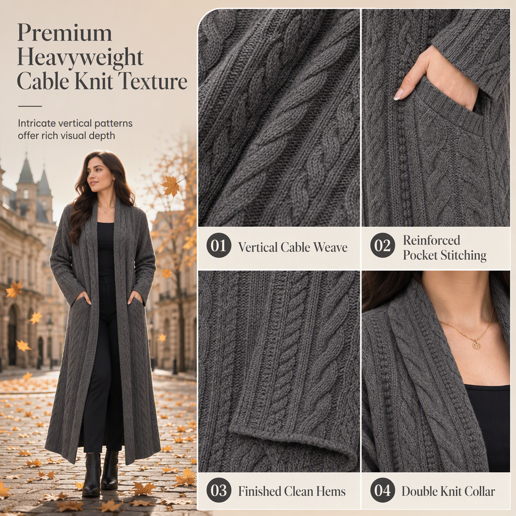 ✨ Soft & Versatile 💕 Casual Solid Color Long Knit Cardigan Sweater – Open Front, Cozy & Easy to Layer 🧶 Short Facebook Headline