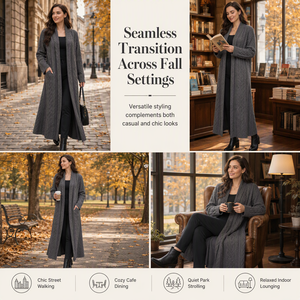 ✨ Soft & Versatile 💕 Casual Solid Color Long Knit Cardigan Sweater – Open Front, Cozy & Easy to Layer 🧶 Short Facebook Headline
