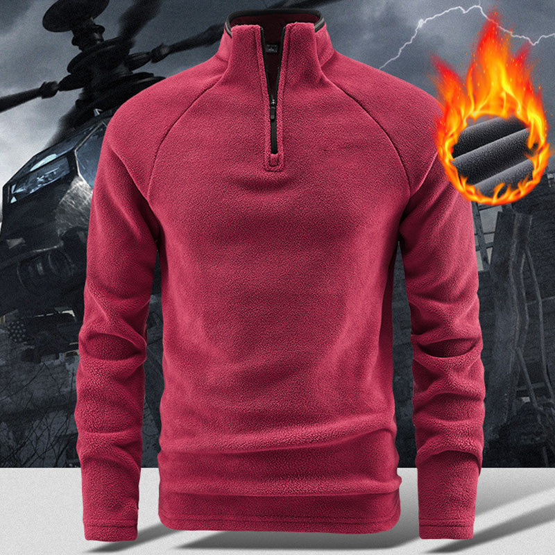Men's Warm Solid Half Zip Long-Sleeve Tops
