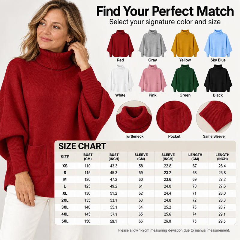 ❄️🧶 Women's Turtleneck Batwing Sleeve Sweater | Cozy Warmth, Flattering Drape – Chic & Comfy for Cold Days ✨