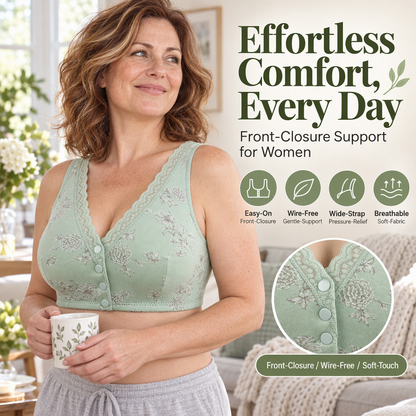 Women's Plus Size Front Button Floral Print Wireless Bra