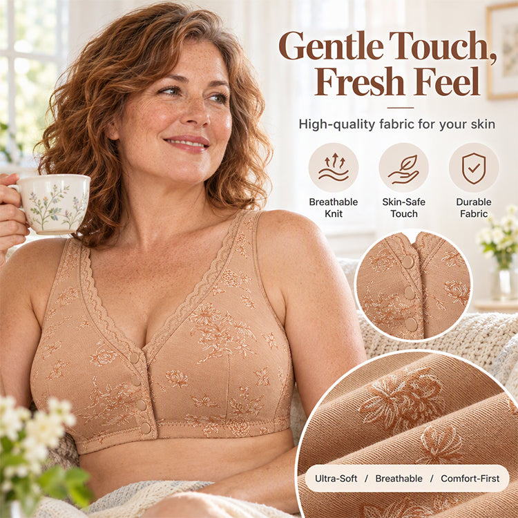 Women's Plus Size Front Button Floral Print Wireless Bra