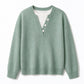 Casual Mock Two Piece V Neck Knit Sweater with Button Details