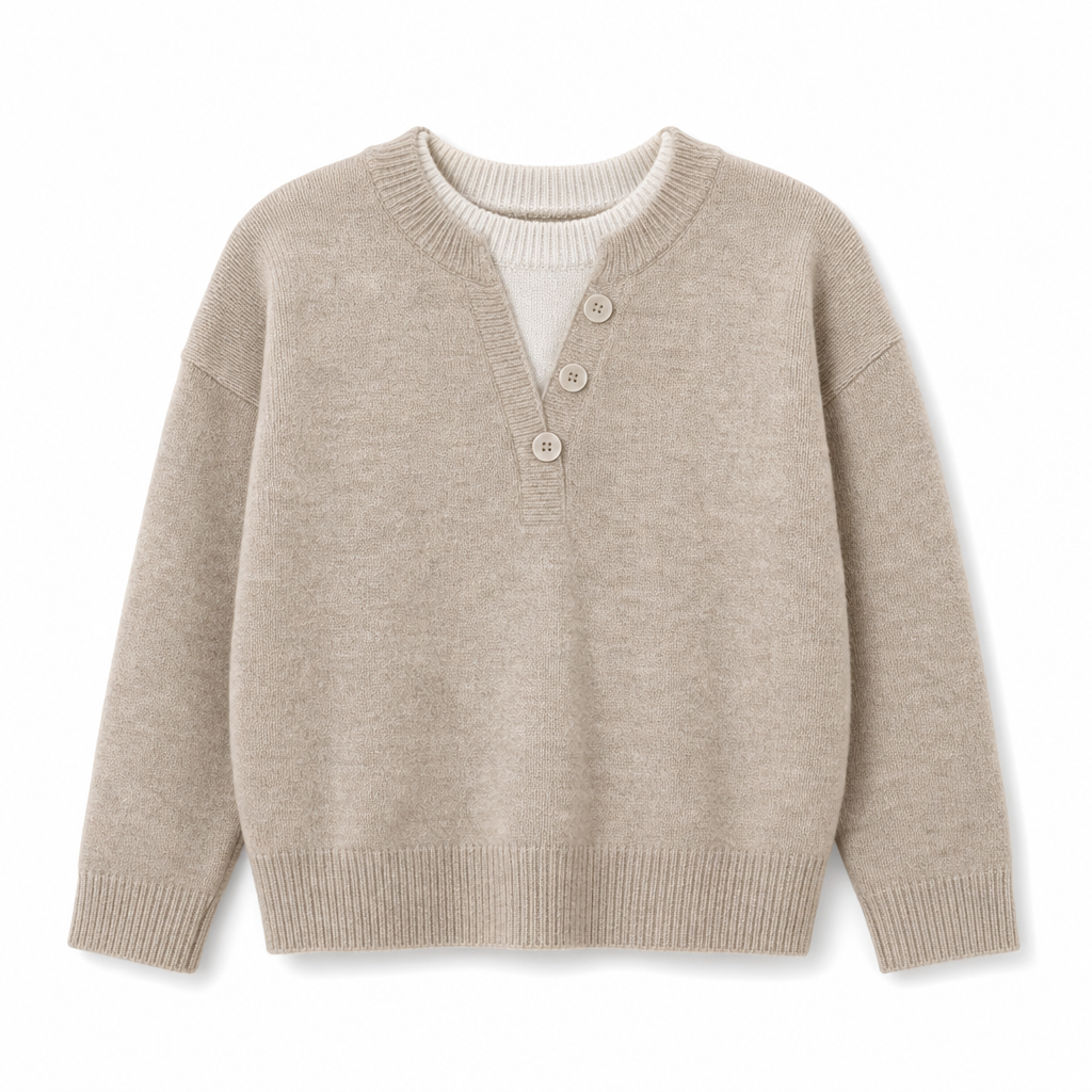 Casual Mock Two Piece V Neck Knit Sweater with Button Details