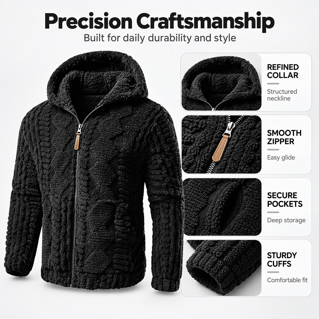 Men's Textured Sherpa Zip-Up Hooded Jacket