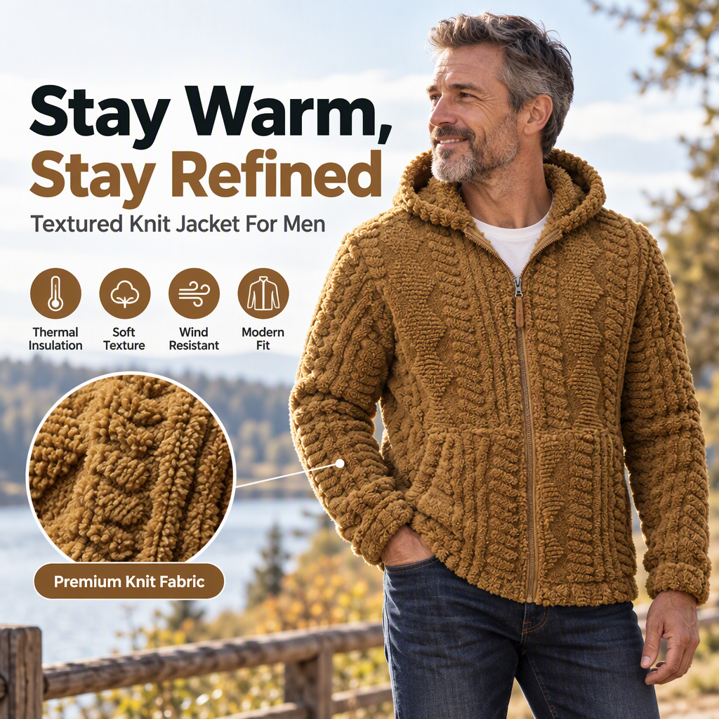 Men's Textured Sherpa Zip-Up Hooded Jacket