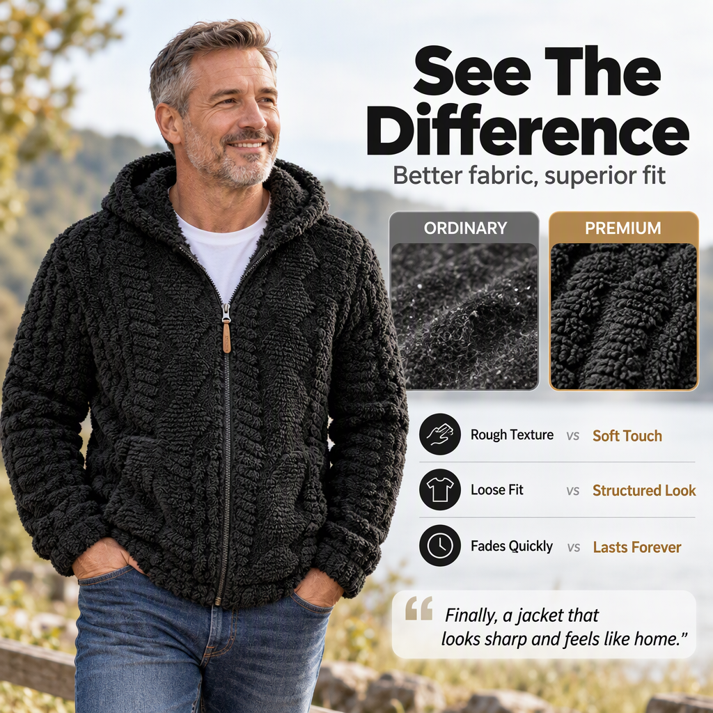 Men's Textured Sherpa Zip-Up Hooded Jacket