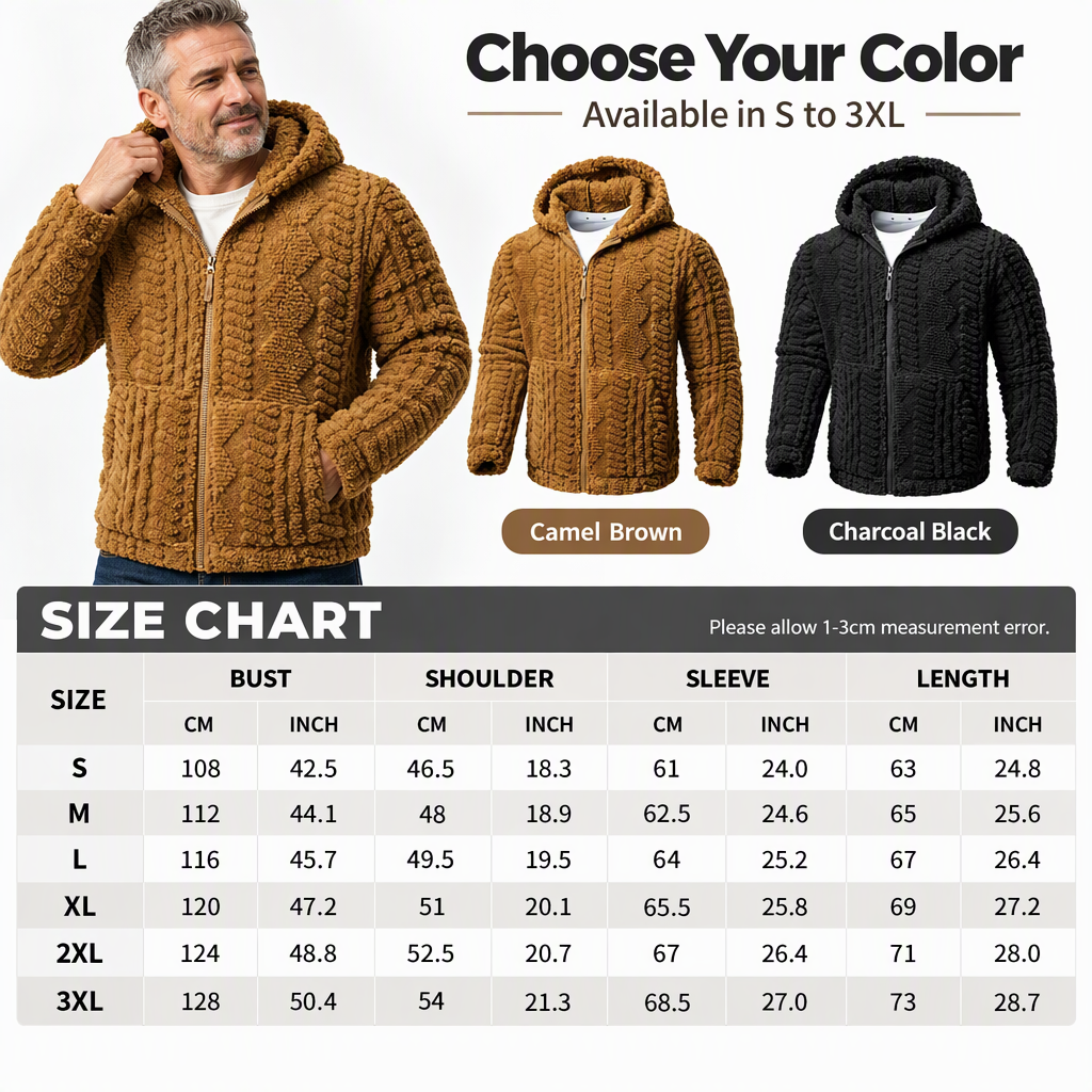 Men's Textured Sherpa Zip-Up Hooded Jacket