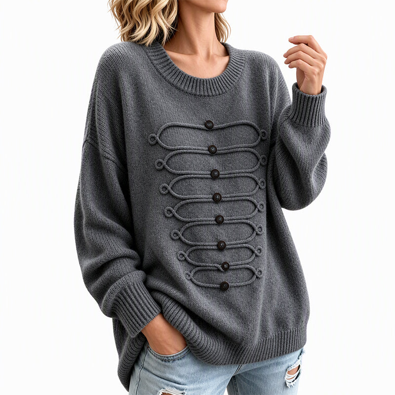 Women's Elegant Crew Neck Braided Sweater