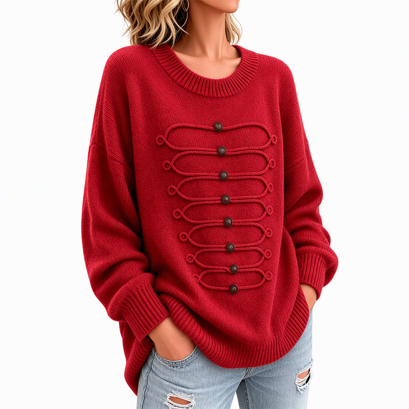 Women's Elegant Crew Neck Braided Sweater