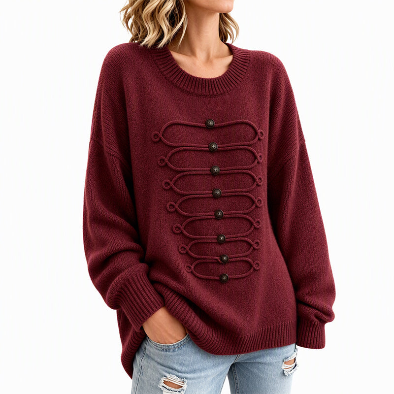Women's Elegant Crew Neck Braided Sweater