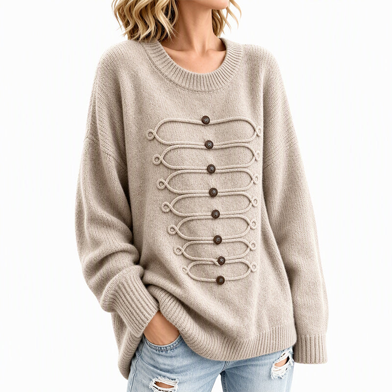 Women's Elegant Crew Neck Braided Sweater