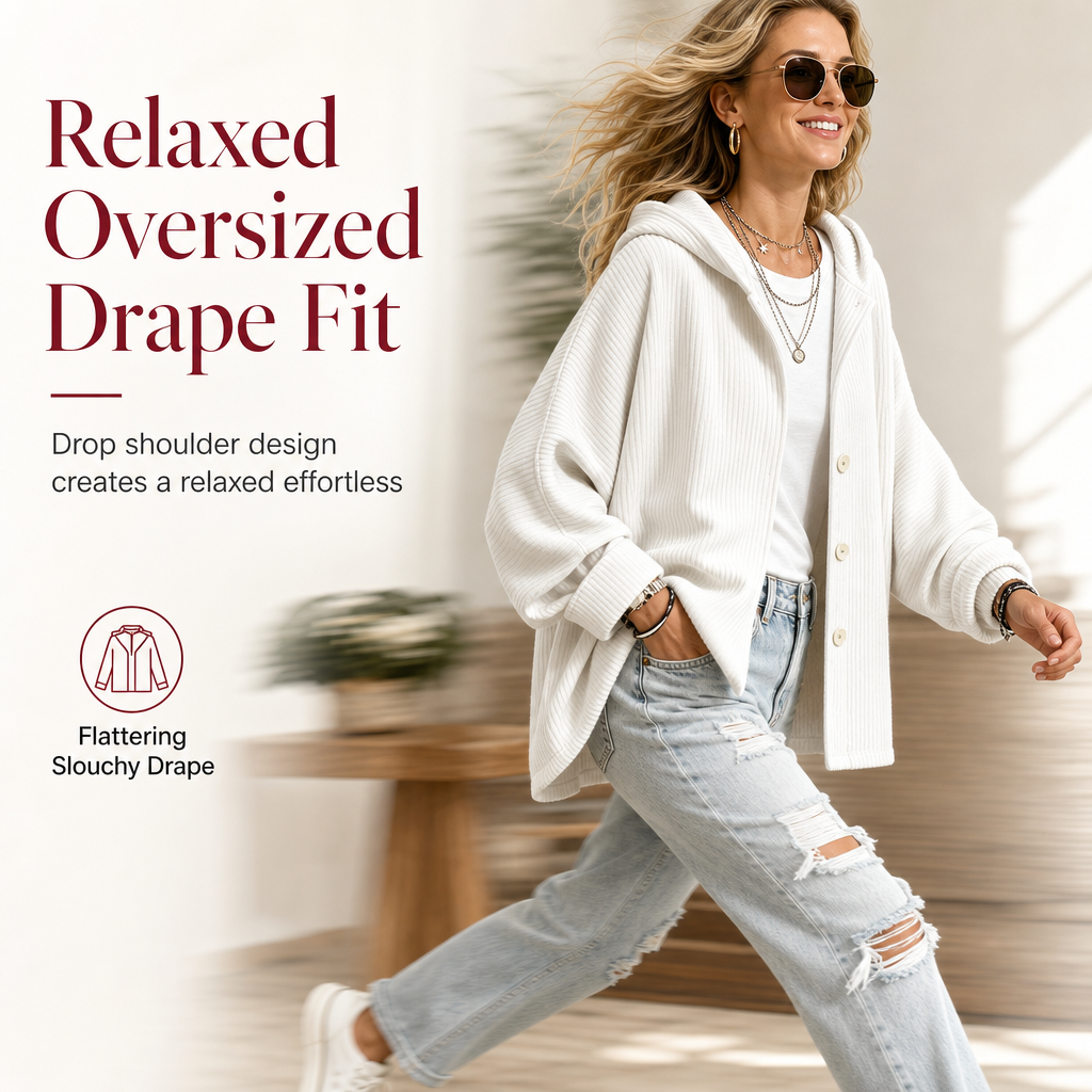 Women's Casual Loose Corduroy Hooded Outerwear