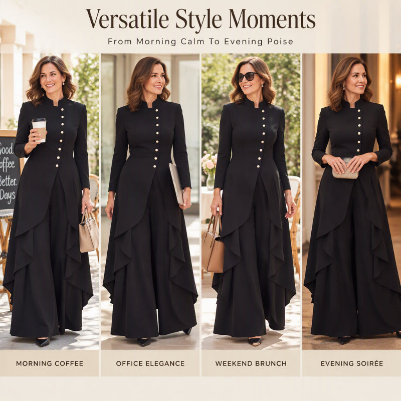 💜Free Shipping🖤Women's Elegant Longline Coat and Wide-Leg Pants Set
