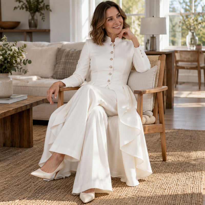 💜Free Shipping🖤Women's Elegant Longline Coat and Wide-Leg Pants Set